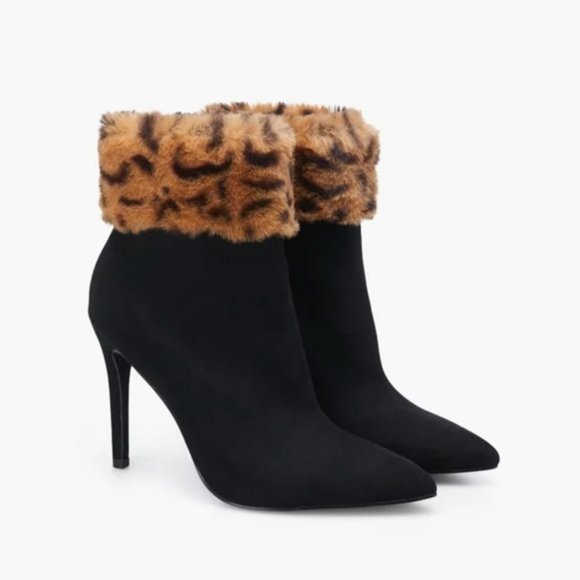 NWT Cheetah Furry Cuffed Heeled Booties - Multiple Sizes - Picture 5 of 6